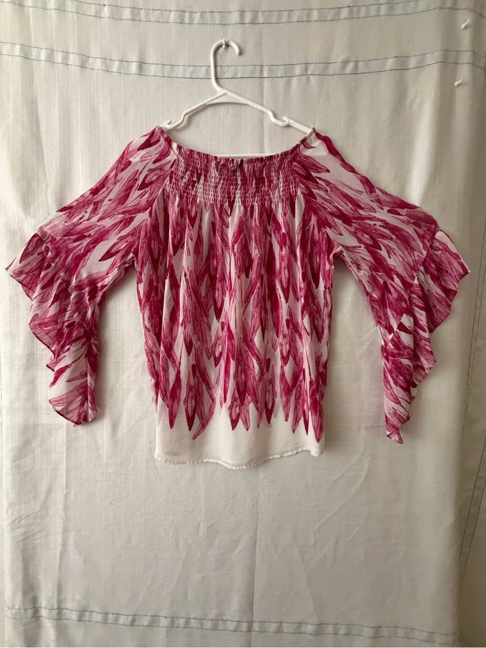 Alfani Women’s Pink Magenta Abstract Off Shoulder Smocked Top Size L(A611) - Picture 10 of 11